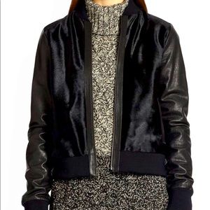 Vince black calf hair leather bomber jacket small
